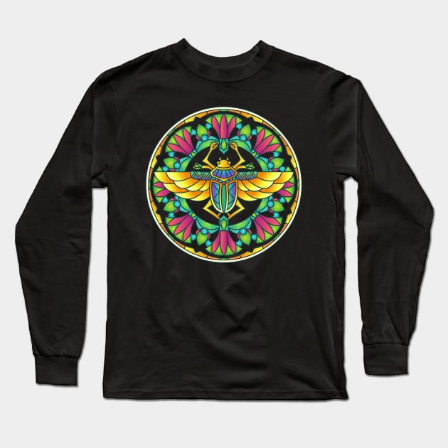 Egyptian Symbol Scarab Mandala Style Design Long Sleeve T-Shirt by The Little Store Of Magic